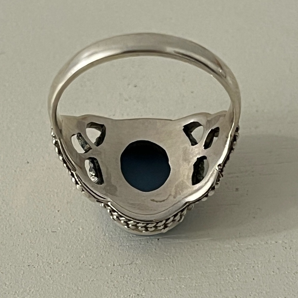 New 925 Solid Sterling Silver Blue Owyhee Opal Gemstone Ring Size 8.5 - Picture 5 of 9